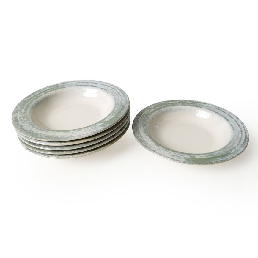 Set de veselă 24 piese, crem/verde, ceramică