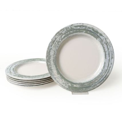 Set de veselă 24 piese, crem/verde, ceramică
