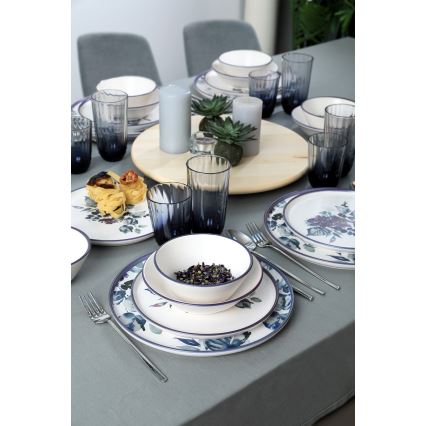 Set de veselă, 24 piese, din ceramică, alb/albastru
