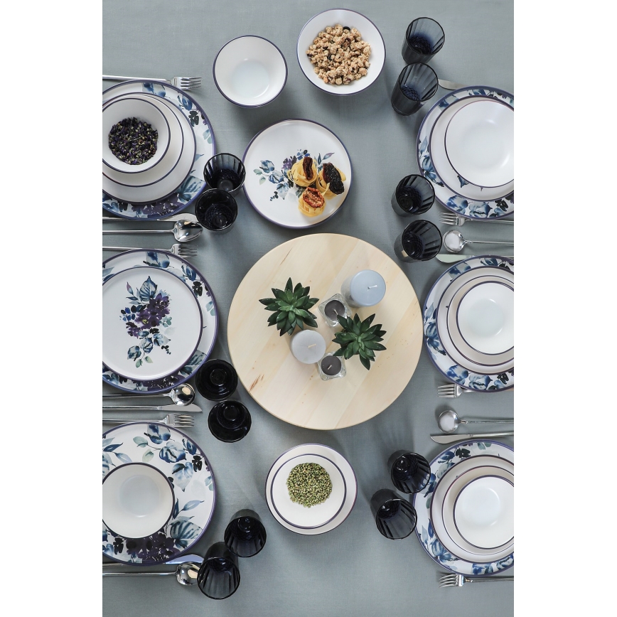 Set de veselă, 24 piese, din ceramică, alb/albastru
