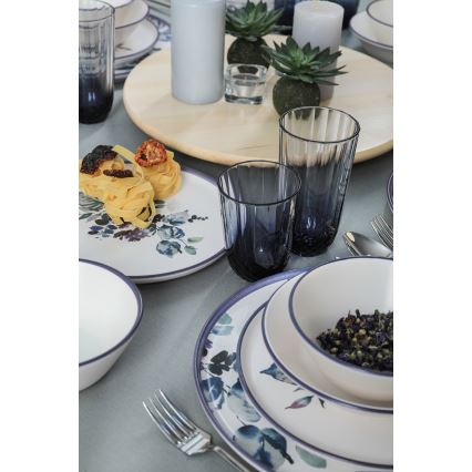 Set de veselă, 24 piese, din ceramică, alb/albastru