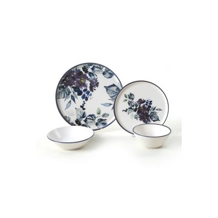 Set de veselă, 24 piese, din ceramică, alb/albastru