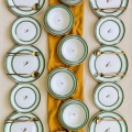 Set de veselă 24 piese din ceramică, alb/verde/auriu