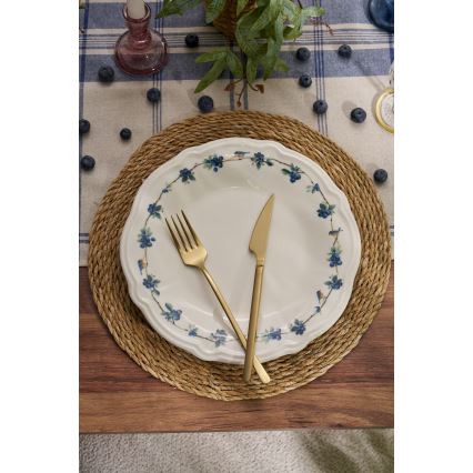 Set de veselă, 24 piese, din porțelan, alb/albastru