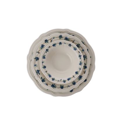 Set de veselă, 24 piese, din porțelan, alb/albastru