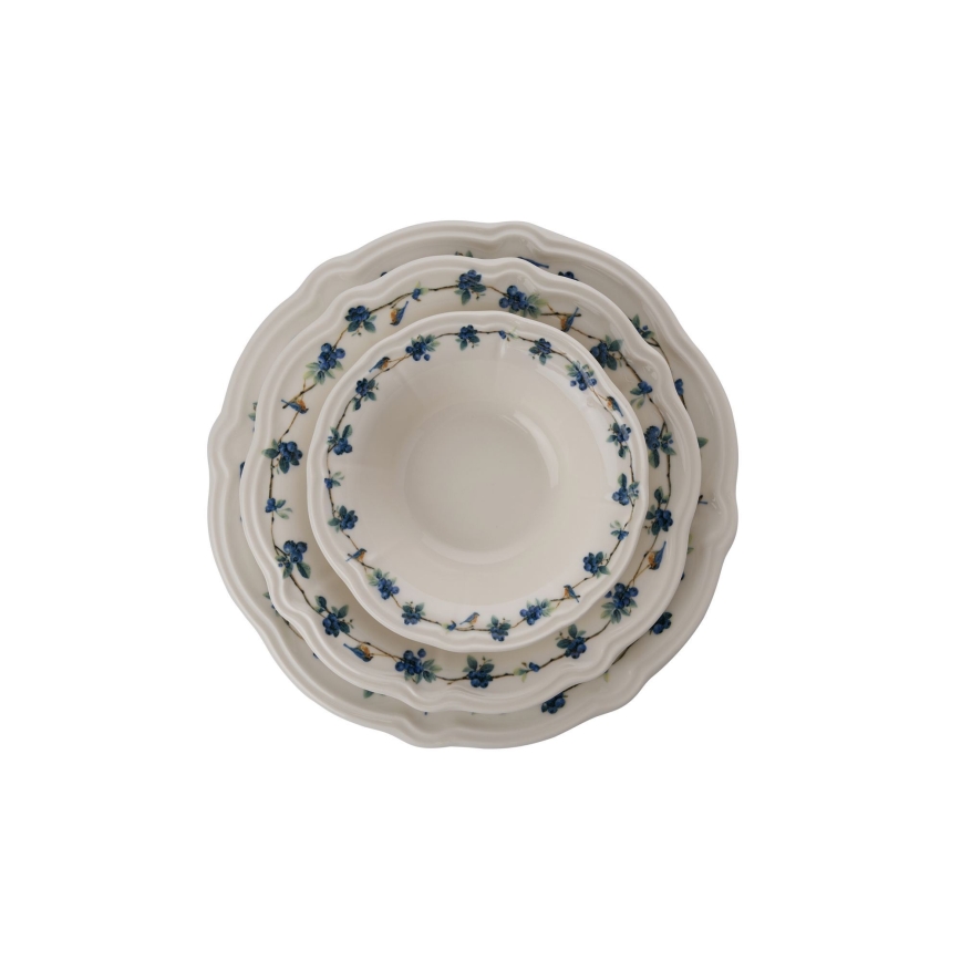 Set de veselă, 24 piese, din porțelan, alb/albastru