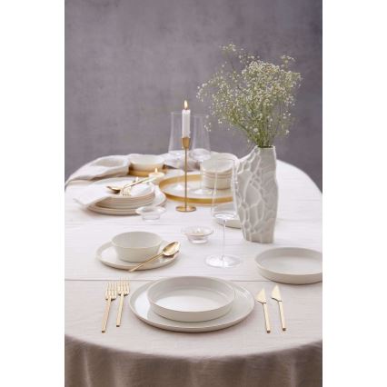 Set de veselă 24 piese din porțelan alb, cu accente aurii