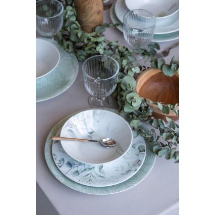 Set de veselă 24 piese, din porțelan, alb/verde