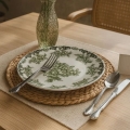Set de veselă 24 piese din porțelan, alb/verde