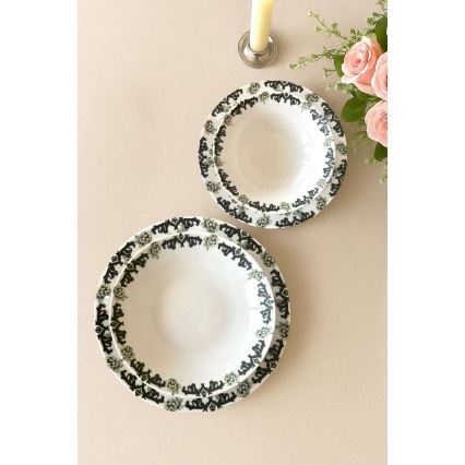 Set de veselă 24 piese din porțelan, alb/verde