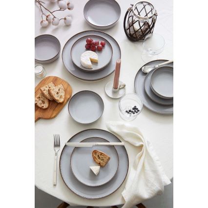 Set de veselă, 24 piese, gri, porțelan