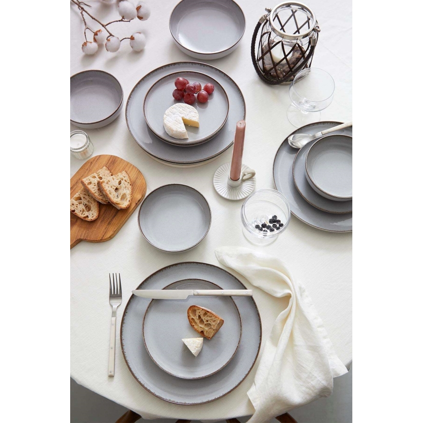 Set de veselă, 24 piese, gri, porțelan