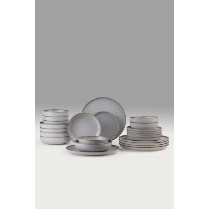 Set de veselă, 24 piese, gri, porțelan