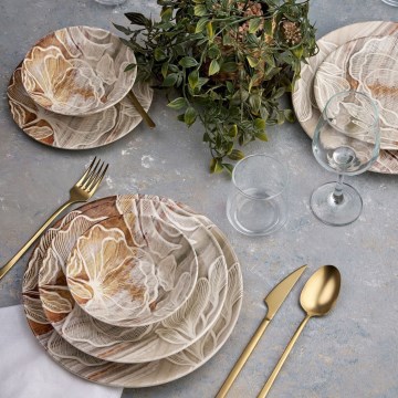 Set de veselă, 24 piese, maro, ceramică