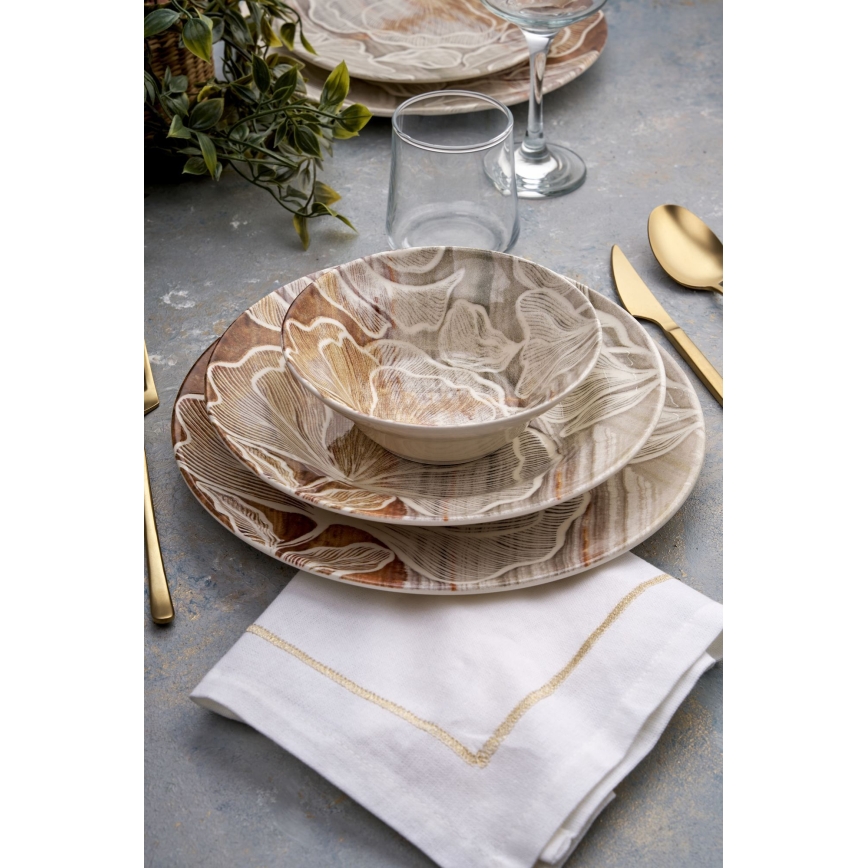 Set de veselă, 24 piese, maro, ceramică