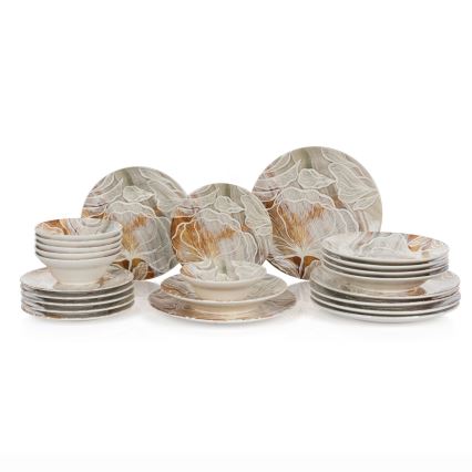 Set de veselă, 24 piese, maro, ceramică