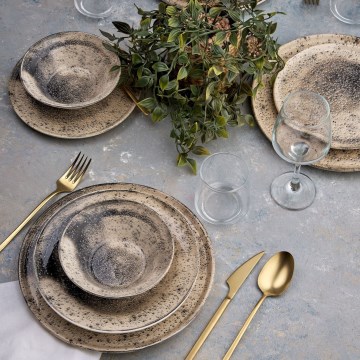 Set de veselă, 24 piese, maro/negru, ceramică
