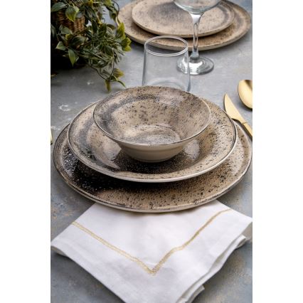 Set de veselă, 24 piese, maro/negru, ceramică
