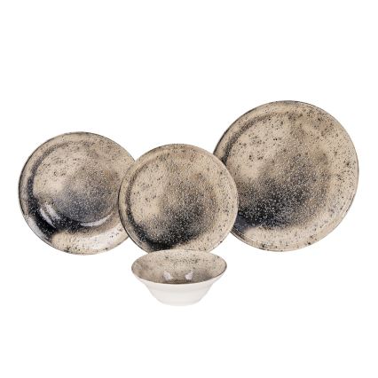 Set de veselă, 24 piese, maro/negru, ceramică