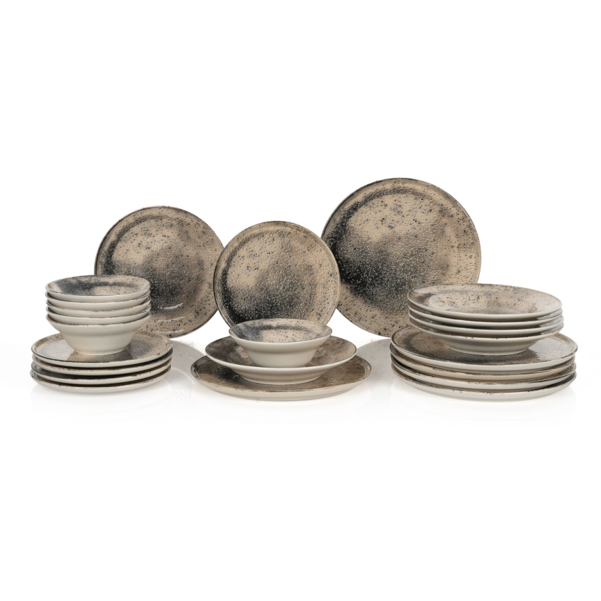 Set de veselă, 24 piese, maro/negru, ceramică