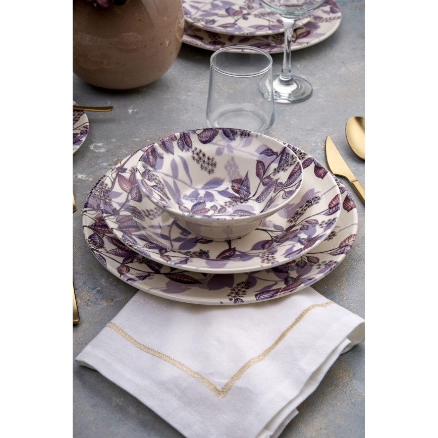 Set de veselă, 24 piese, mov/ceramică