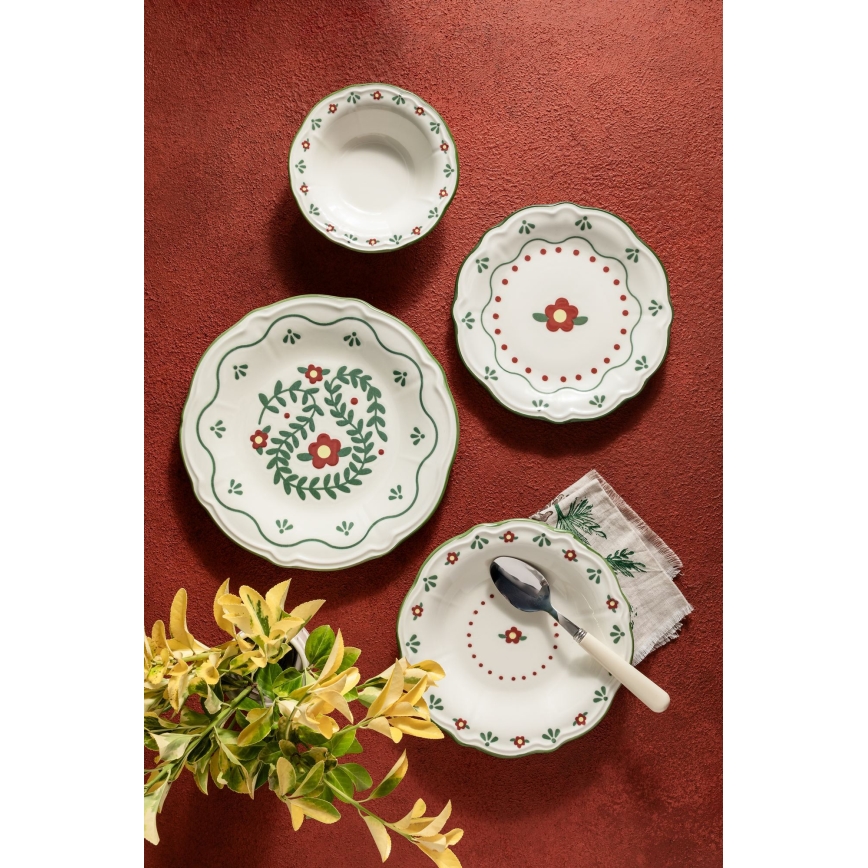Set de veselă 24 piese, multicolor, din porțelan