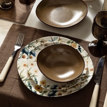 Set de veselă 24 piese multicolor/maro/porțelan