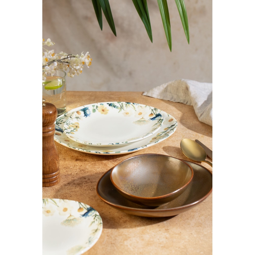 Set de veselă 24 piese multicolor/maro/porțelan