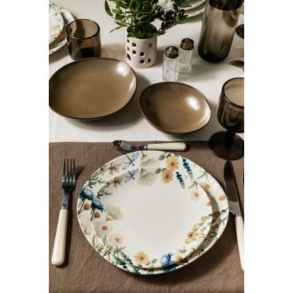 Set de veselă 24 piese multicolor/maro/porțelan