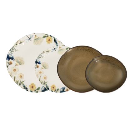Set de veselă 24 piese multicolor/maro/porțelan