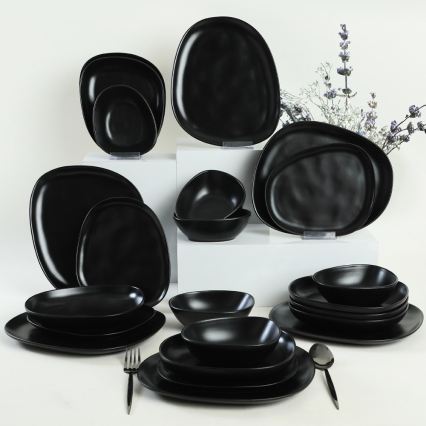Set de veselă, 24 piese, negru/ceramică