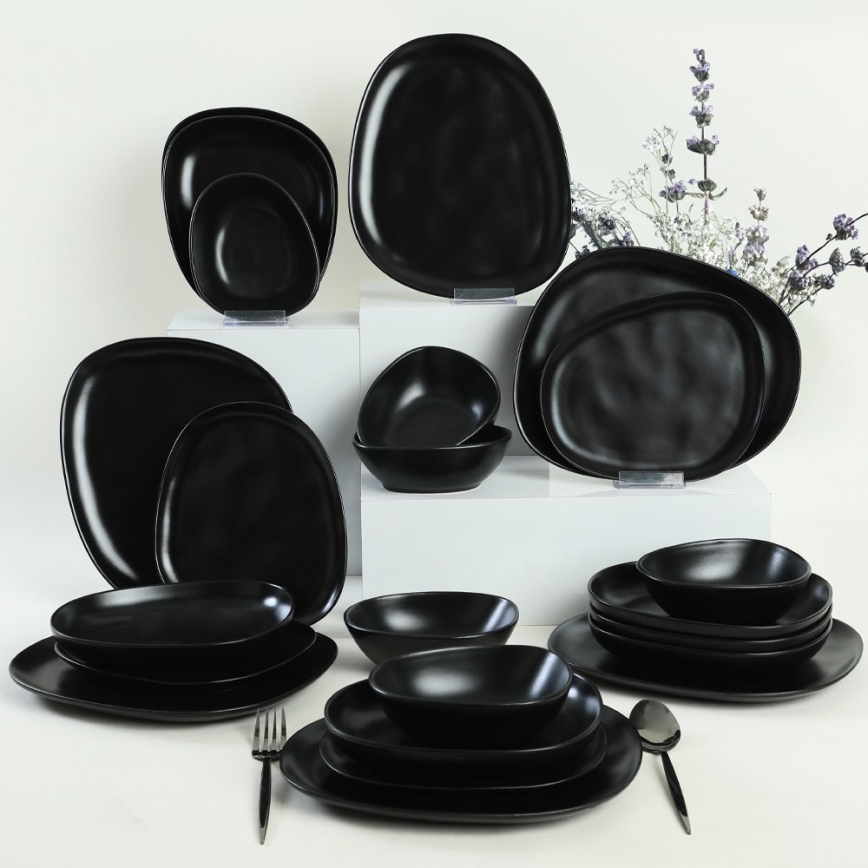 Set de veselă, 24 piese, negru/ceramică