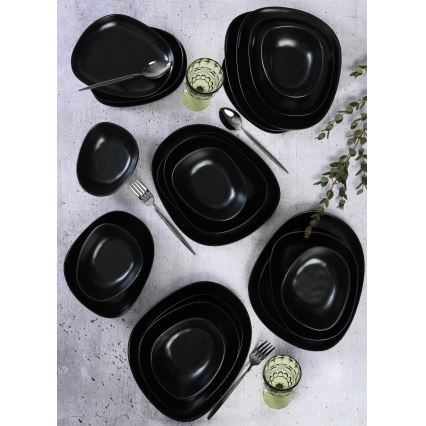 Set de veselă, 24 piese, negru/ceramică