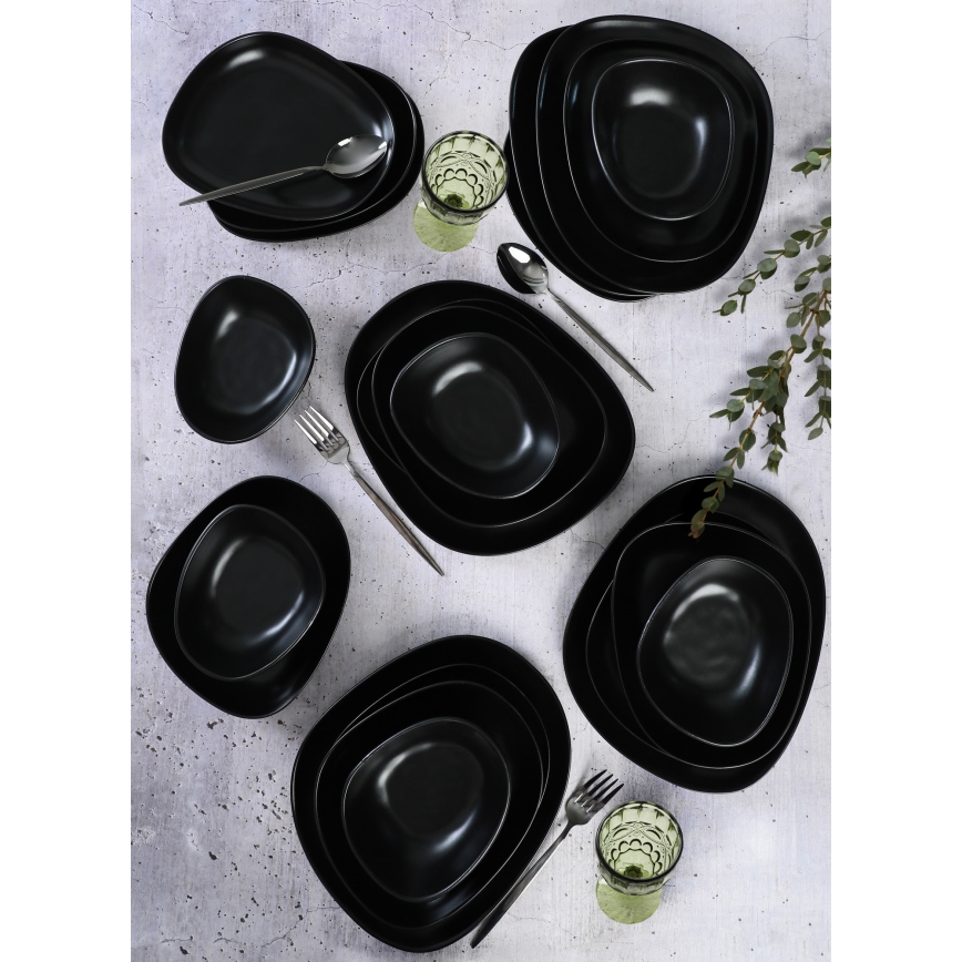 Set de veselă, 24 piese, negru/ceramică