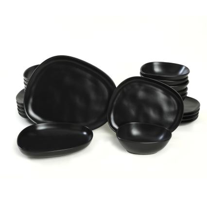 Set de veselă, 24 piese, negru/ceramică