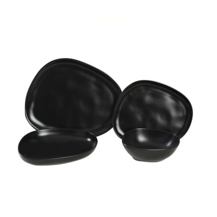Set de veselă, 24 piese, negru/ceramică
