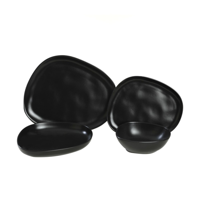 Set de veselă, 24 piese, negru/ceramică