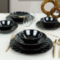 Set de veselă 24 piese, negru/ceramică stoneware