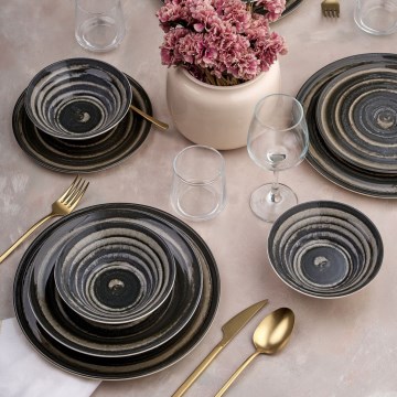 Set de veselă 24 piese negru/maro/ceramică