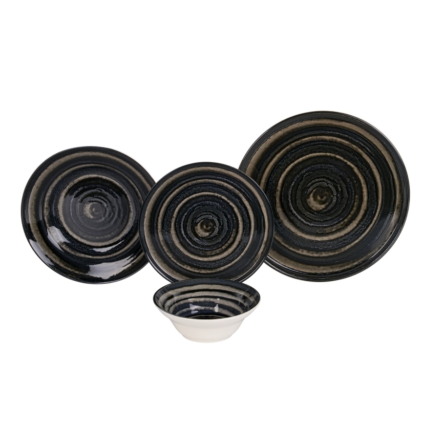 Set de veselă 24 piese negru/maro/ceramică