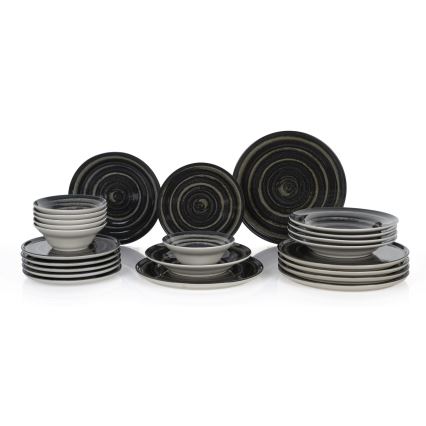 Set de veselă 24 piese negru/maro/ceramică