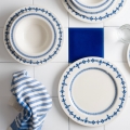 Set de veselă 24 piese, porțelan, alb/albastru
