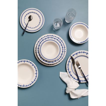 Set de veselă 24 piese, porțelan, alb/albastru