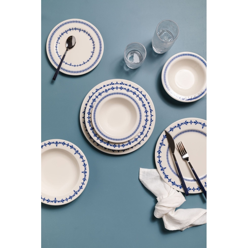 Set de veselă 24 piese, porțelan, alb/albastru
