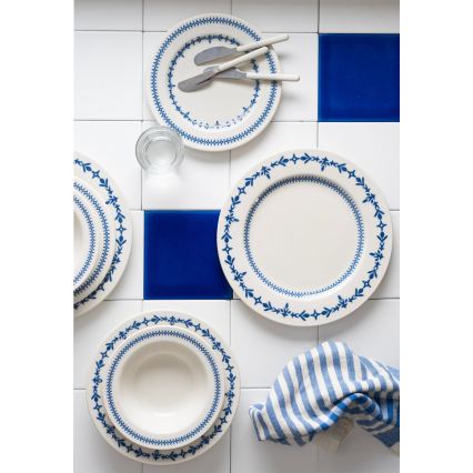 Set de veselă 24 piese, porțelan, alb/albastru