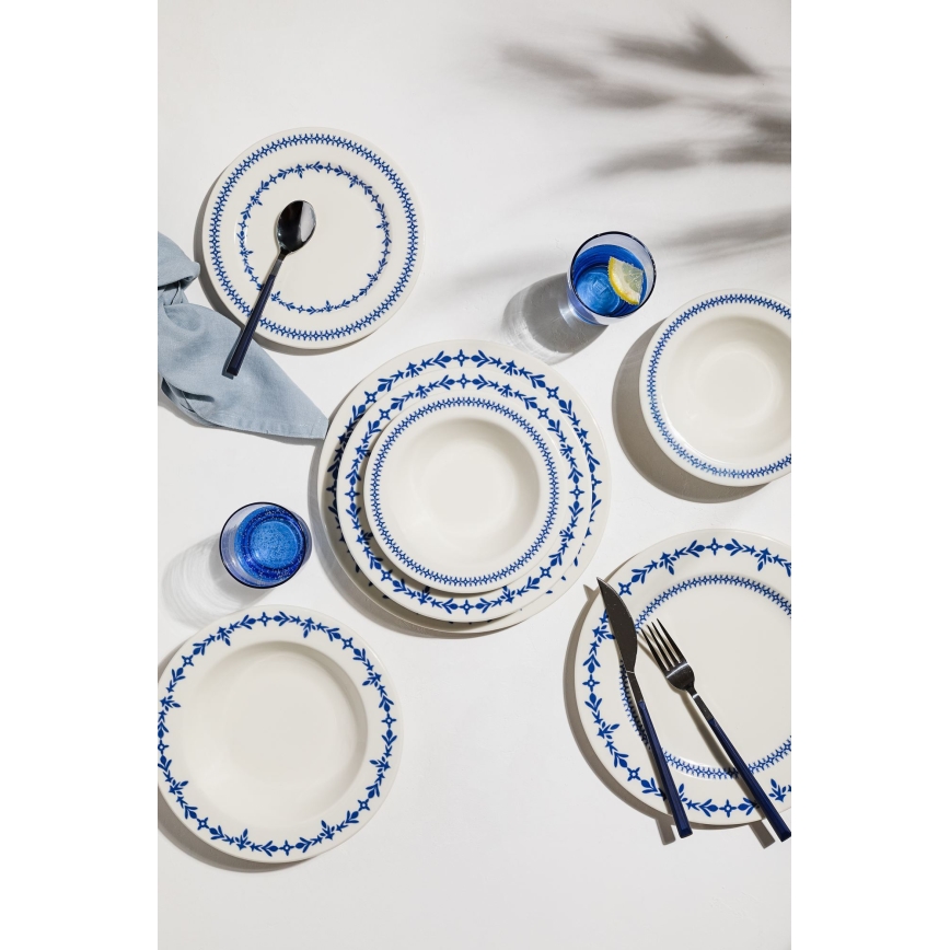 Set de veselă 24 piese, porțelan, alb/albastru