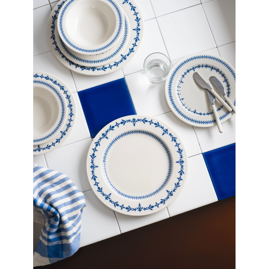 Set de veselă 24 piese, porțelan, alb/albastru