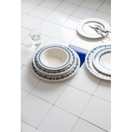 Set de veselă 24 piese, porțelan, alb/albastru