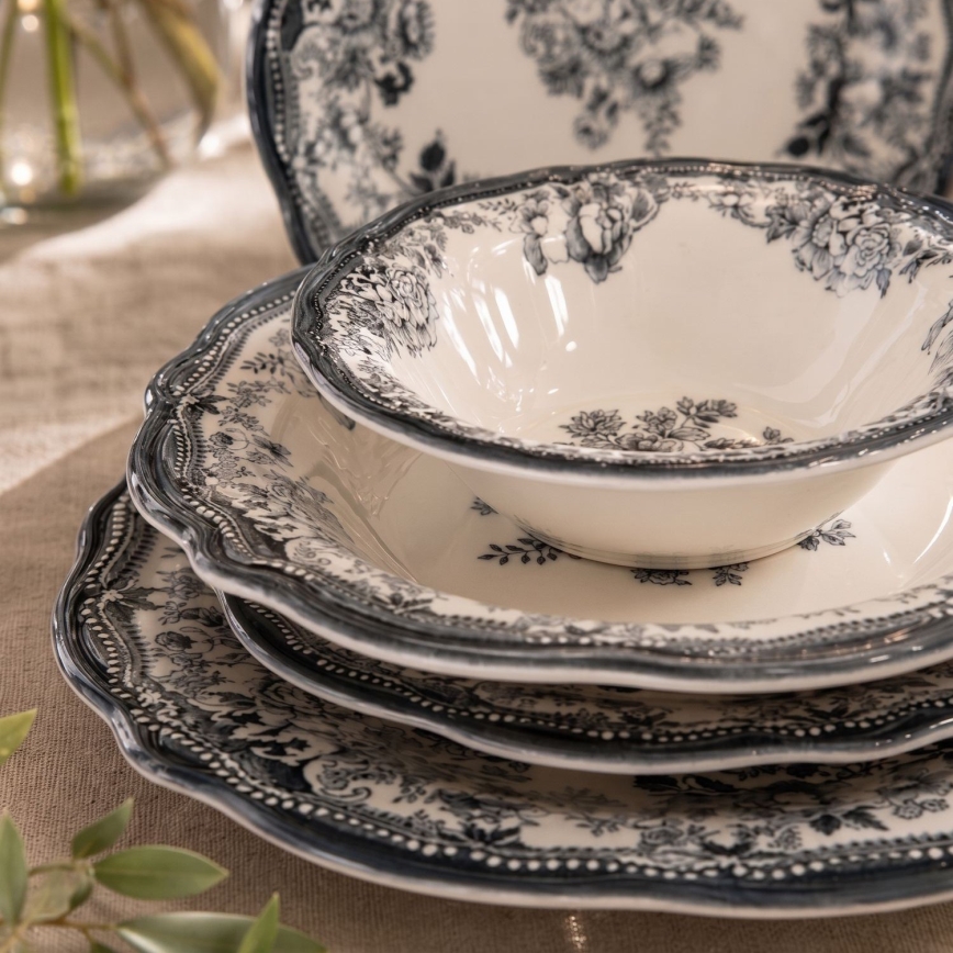 Set de veselă, 24 piese, porțelan alb/negru