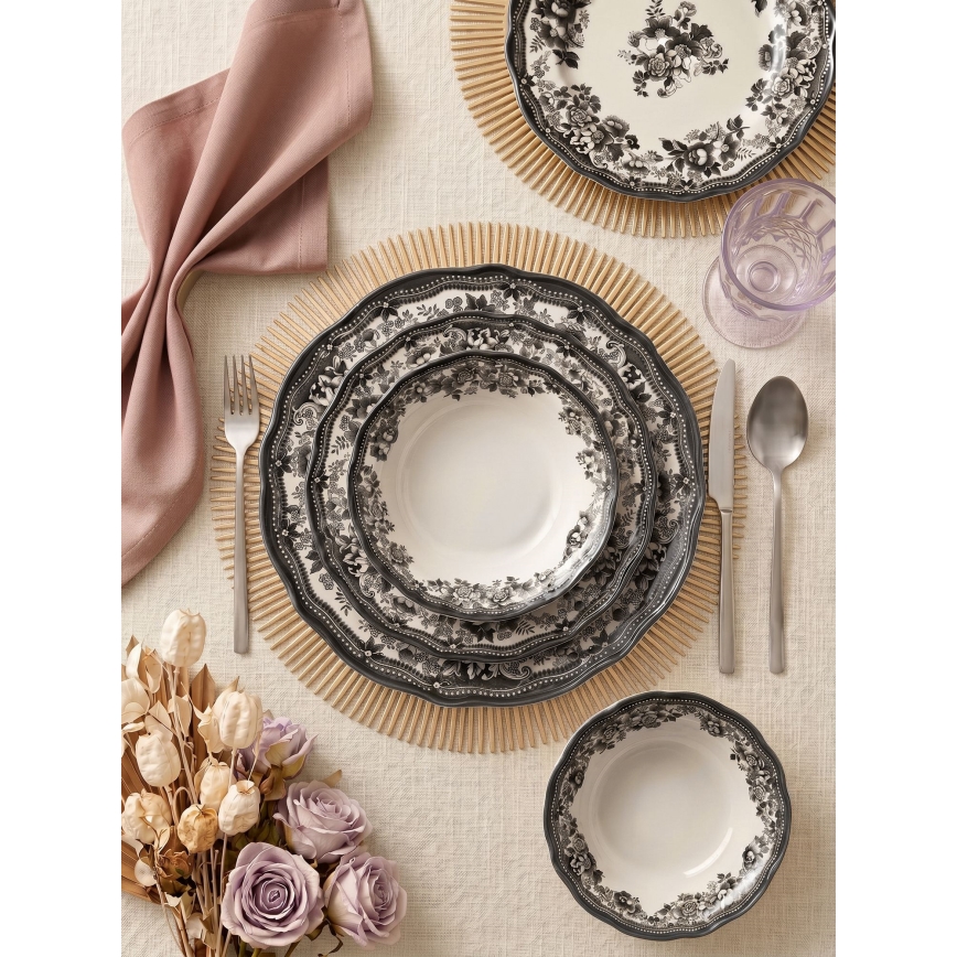 Set de veselă, 24 piese, porțelan alb/negru